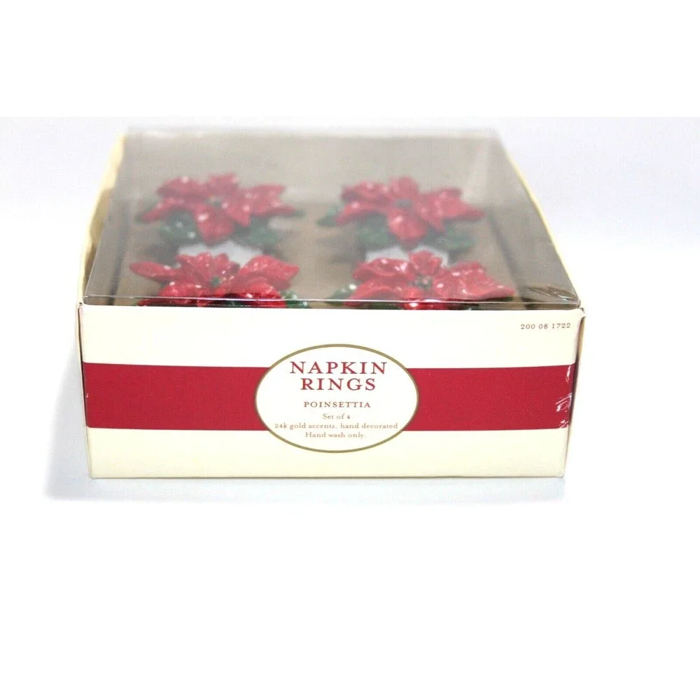 Target Home Poinsettia Napkin Rings Boxed 2002 Ceramic Christmas Set of …
